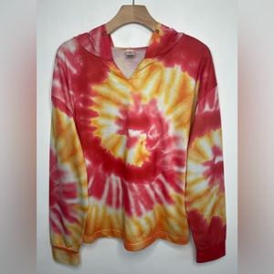 Frestyle Tie Dye Pullover Hoodie V-neck Long Sleeves